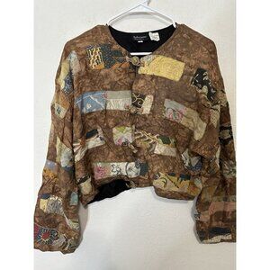 Vintage Nativewear Designs Brown Patchwork Button Cardigan Sweater Size Medium